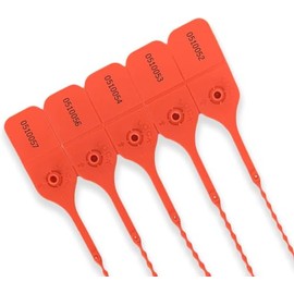 100 X Red Security Tags Numbered Pull Ties Secure Anti-Tamper Seals