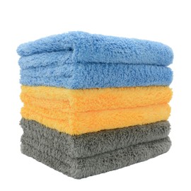 CARCARCAREZ toallas de microfibra para coches – 16 pulgadas – toalla de microfibra sin bordes – 6 unidades de toallas de microfibra para coche (azul, amarillo, gris)