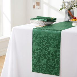 HommxJF 12 Packs Damask Satin Table Runner 12 x 108Inch Green Table Runners for Birthday Wedding Bachelorette Baby Shower Party Table Decorations Supplies