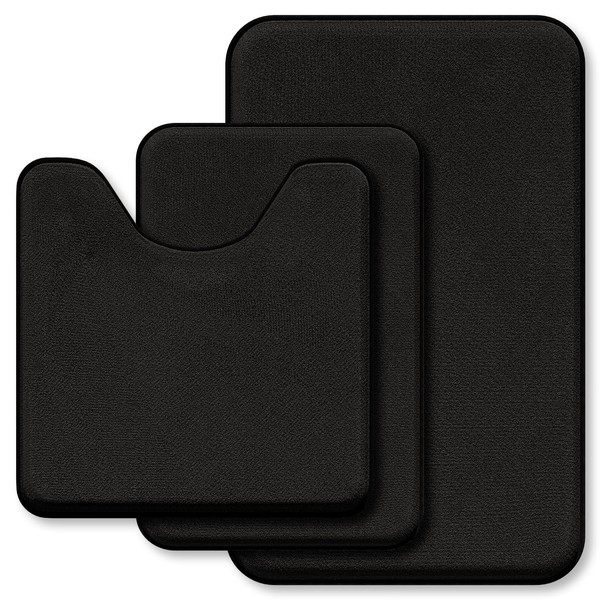 Black Bathroom Rug Set Memory Foam Bath Mats 3 Piece