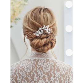 Brishow Bride Wedding Hair Pin Pearl Leaf Hair Piece Silver Crystal Bridal Hair Accessories Flower Wedding Hair Clip for Women and Girls