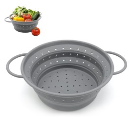 Shwdsy Collapsible Pasta Strainer, Stainless Steel Colander, Grey Colander, High Temperature Resistant Colander, Foldable, with Carry Handle, for Draining Vegetables, Fruits, Pasta