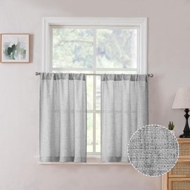 Tollpiz - Cortina de lino con bolsillo para barra de cortina semitransparente, media cocina, cortinas de arpillera, filtrado de luz, cortina gruesa de lino para baño, 30 x 36 pulgadas de largo, gris