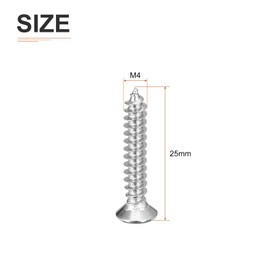 DTGN 100Pcs M4x25mm Flat Head Wood Screws, 304 Stainless Steel Phillips Self Tapping Screws - Good for Woodworking, Furniture - Silver