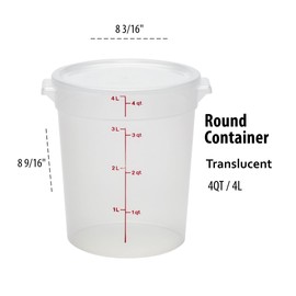 Lumintrail Cambro 4 Quart Round Food Storage Container, Translucent, with a Translucent Lid, Bundle with a Measuring Spoon Set