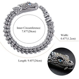 Flongo Men's Viking Snake Ouroboros Bracelet: Stainless Steel Norse Bangle Cuff - Gothic Animal Bangle for Christmas Valentine's Day Gifts