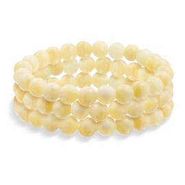 Set of 3 Plain Stacking Round Beige Pale Yellow Honey Jade Stone Ball Bead Stackable Strand Stretch Bracelet for Women Teen for Men 8MM