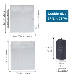 EXERMIL 100% Cotton Sleeping Bag Liner with Full Length Zipper on 3 Sides; Single/Double Adult Sleep Sack for Travel & Camping, Multifunctional Travel Sheets (Unzipped 87”x87”) for Hotel, Lightweight