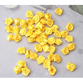 Ruwado 50 pcs Satin Ribbon Roses Mini Flowers Boutique Applique Sewing Embellishment Supplies for DIY Craft Project Scrapbooking Wedding Theme Parties Home Decoration (Yellow)