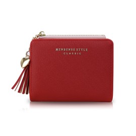 Energather Women's Wallets, PU Leather Credit Card Holder Small Wallet for Women and Girls, Compact Womens Wallet with Tassel for Travelling, Shopping, Dating (red)