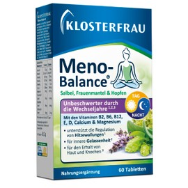 Klosterfrau Meno Balance | 60 Tabletten für die Wechseljahre mit Salbei, Frauenmantel, Hopfen, Vitamin B Komplex & Mineralstoffen | unterstützt Regulation von Hitzewallungen | erhält Haut & Knochen