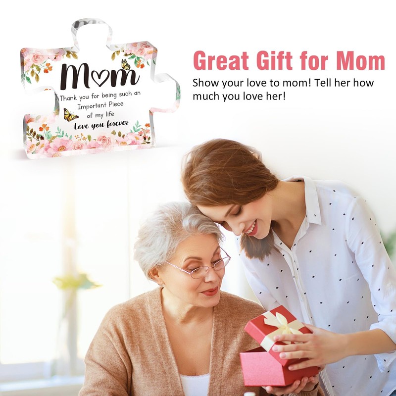 Bytebliss Mom Birthday Gifts - Engraved Acrylic Block Puzzle Piece,