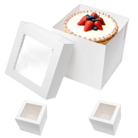 Wowxyz 6 Pack Tall Cake Boxes for Tier Cakes 12x12x12 Inch Disposable Layer Tall Baking Carrier with Window Large Cardboard Tierd Bakery Take Out Transport Containers for Wedding, Birthday, Party