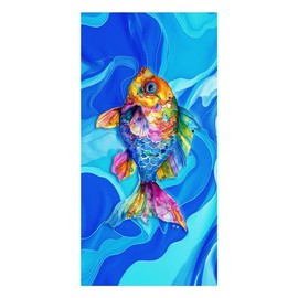 Maisonette 100% Cotton Beach Towels, Digitally Printed, Velour Woven, Ideal for Travel, Pool & Bath Towels, 350 GSM, 29.5"x59", Soft & Stylish Turkish Beach Towel for Adults, Goldfish Design