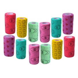 Prairie Horse Supply 3 Inch Vet Wrap Tape Bulk (Assorted Patterns) (Pack of 12) Self Adhesive Adherent Adhering Flex Bandage Grip Roll Dog Cat