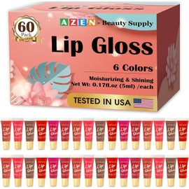 AZEN Set De 60 Brillos Labiales, Aceite Labial Con Color Para Labios Secos Y Agrietados, Hidratante Y Nutritivo Con Vitamina E