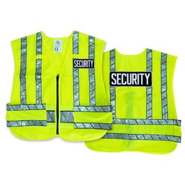 RYNO GEAR High Visibility Zipper Front Safety Vest With Reflective Strips-Security Patch (US, Alpha, 4X-Large, 5X-Large, Regular, Regular, Embroidered Patch)