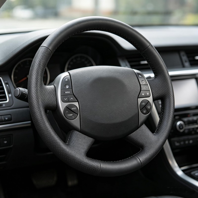 Loncky Black Genuine Leather Suede Steering Wheel Cover for Toyota