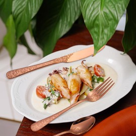 A · HOUSEWARE Vintage Flatware Copper/Rose Gold Floral Silverware 30 Piece Stainless Steel Set for 6 Cutlery Utensils Unique Embossed Pattern Design Elegant Home Kitchen Restaurant Festival Parties…