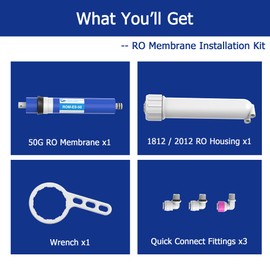 50 GPD RO Membrane filter Replacement with Reverse Osmosis Membrane Housing, Wrench, 1/4" Quick-Connect Fitting, Check Valve, Fit Under Sink RO Home Drinking Water Filter Filtration Purifier System