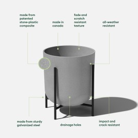 Veradek Mason Series Raised Lima Planter - Round Planter for Patio/Balcony | Plastic & Concrete w/Metal Plant Stand | Modern Décor for Plants