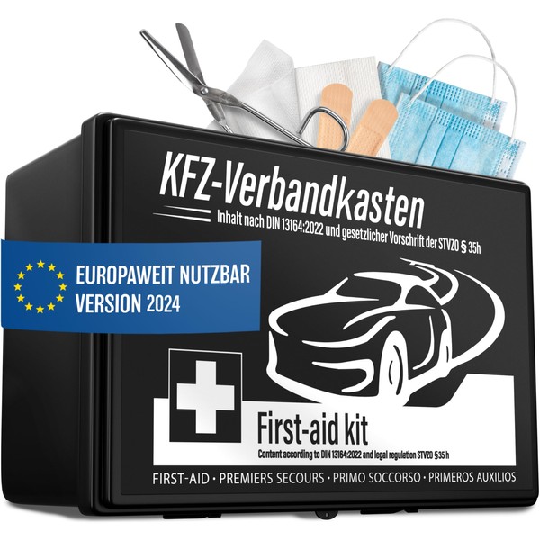 HELDENWERK Car First Aid Kit 2024 Can be Used & Tested (German Road Traffic Regulations Compliant) - Car First Aid Kit DIN 13164 Certified - Car First Aid Kit Bag, First Aid Box