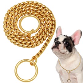 Gold Dog Chain Stainless Steel Choke Collar Slip Dog P Chain Snake Collar Plating Anti-Rust Dog Training Collars for Small Large Dogs(50cm)