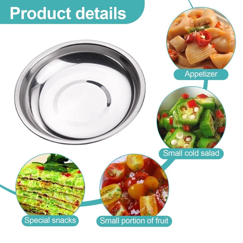16 Pieces of Stainless Steel Small Plates, Dip Plates, Round