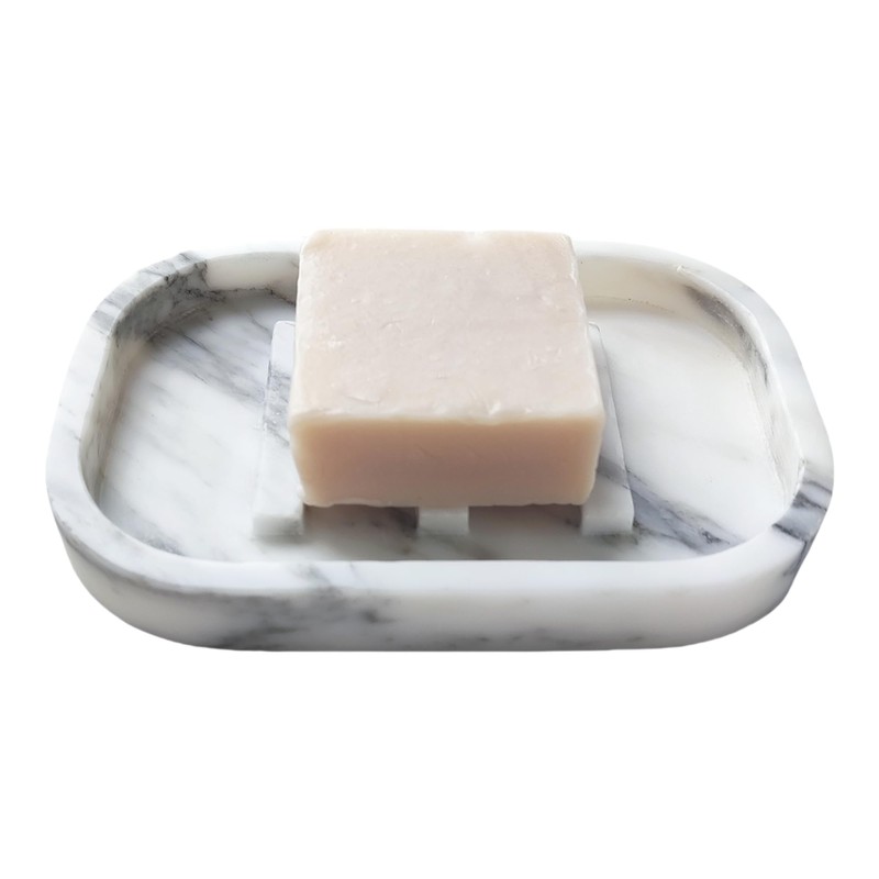 Jusmioke Natural Marble Soap Dish for Bathroom Shower Sink，Stone Soap
