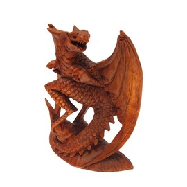 Brave Wings Handmade | Roaring Flying Dragon 22cm High | Hand Carved and Painted Wooden Ornament Sculpture Figurine Statue Unique Table Decoration Home Decor - 564