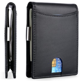 Hombre Carteras de Cuero con Money Clip Lumbor37 Cartera para Hombre RFID Bloquea Billetera de Bifold Negro