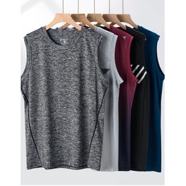 Liberty Imports Pack of 5 Men's Stretch Cool Dry Muscle Tank Tops Athletic Crewneck Sleeveless Workout Shirts (Set 7, X-Large)