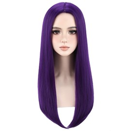 Dark Purple Long Straight Middle Part Wigs for Women Girls Purple Wig Heat Resistant Synthetic Wigs Costume Cosplay Party or Daily Wig