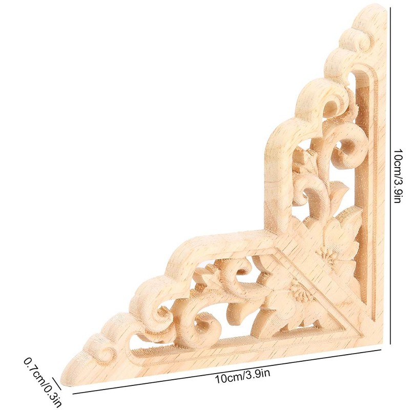 Wood Carved Corner Onlay Unpainted Door Applique for Home Furniture