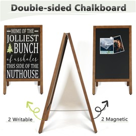 4 THOUGHT A Frame Chalkboard 30" x 20" Sandwich Board Signs Outdoor Double-Sided Magnetic Sidewalk Sign Wooden Freestanding Chalk Board Sign Board for Restaurant Shop Wedding, Brown