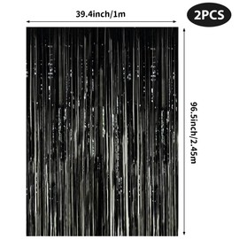 2PCS 8Ft Black Foil Fringe Curtains Metallic Tinsel Curtain Tinsel Streamers Backdrop for Party Prom Birthday Favors Decoration Christmas Decorations Party Favors, 3.2 x 8 feet