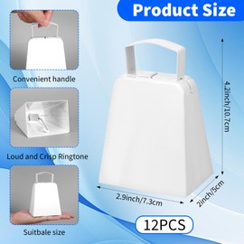 12 Pack Metal Cowbells with Handle 4 Inch Cow Bells Noise Makers Hand Percussion Cowbells Loud Cheering Bells for Sporting Events Football Games Weddings Celebrations Party