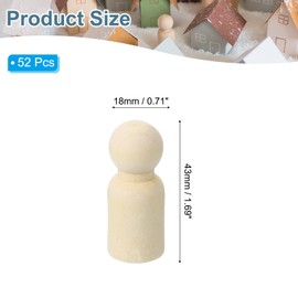 PATIKIL 1.69" Tall Wooden Peg Doll 52 Pieces Wooden Pegs Doll Papa Unpainted Body Natural Wooden Figures Painting DIY Craft Art Graffiti