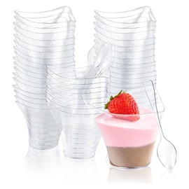 Paquete de 50 Tazas de Postre con Cucharas, Mini Tazas de Postre de Plástico Transparente de 3,4 oz, Tazones de Postre Irregulares de 100 ml Para Saborear Pastel de Helado Parfait