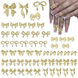50pcs Metal Bow Nail Charms, Wsimily 3D Gold Bowknot Nail Art Charms Luxury Shiny Alloy Bow Tie Nail Gems DIY Manicure Nail Decoration Accessories for Women Girls