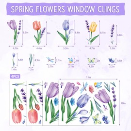 WEEPA 56 PCS Hello Spring Window Cling Sticker, Tulip Butterfly Flower Window Decal for Home Party Supplies Shop Window Glass Display Decoration