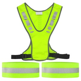 CVDYWDJIE 1 Reflective Vest and 2 Reflective Wrist Straps, Sporty Elastic Wrist Straps, Night Safety Vest, Running Vest