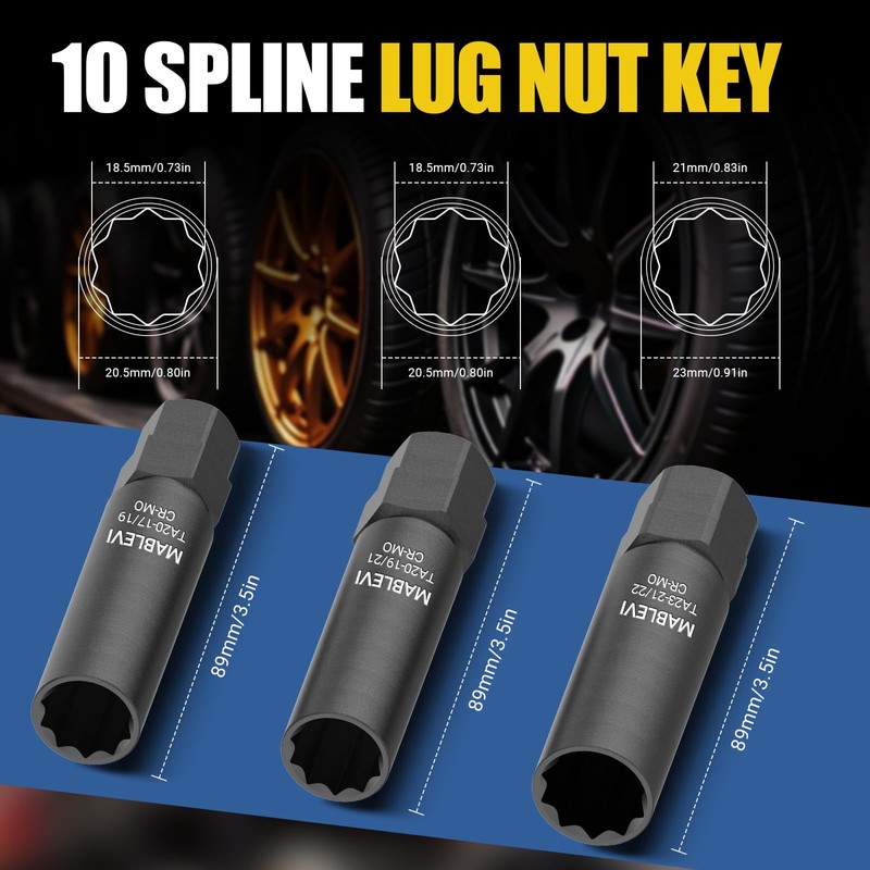 MABLEVI 10 Spline Lug Nut Socket, Compatible with Bimecc 10-Spline