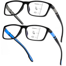 Missfive 2 Pack Mens Multifocus Progressive Reading Glasses, Enhanced Non-Slip TR90 Frame Lightweight Multifocal Readers, Anti-Blue/UV/Eyestrain Eyewear for Near-Range, 2.5x