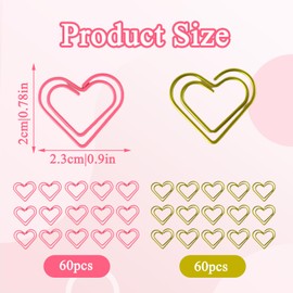 Heart Paper Clips 120pcs Decorative,Love Heart Shaped Clip for Documents, Notes, Wedding Decorations, Crafts (Pink, Gold)
