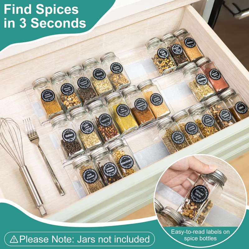 Brippo 8-Pack Spice Drawer Organizer, Expandable Acrylic Seasoning Rack (13"