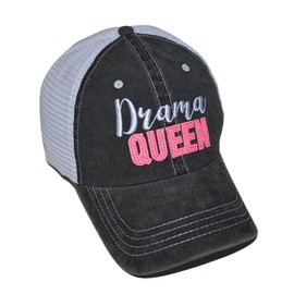 Popfizzy Womens Drama Queen Baseball Caps, Bling Trucker Hat, Girls Baseball Cap with Sayings, Sparkle Glitter Ballcap, Adjustable Snapback Low Profile Hats (White, Black)