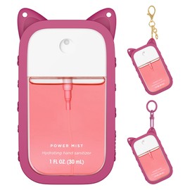 1 Pack Silicone Case Compatible with Touchland Hand Sanitizer Spray (Fit for 1 FL OZ/30 mL Ver), Portable Keychain Cute Color Ears (Rose Pink)
