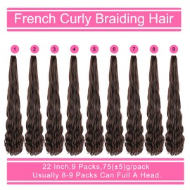 Leeven 9 Packs French Curl Braiding Hair 75g/Pack 22 Inch Pre Stretched Bouncy Braiding Hair Loose Wavy Crochet Braids Hair French Curls Synthetic Hair Extensions(22Inch/9packs/4#)