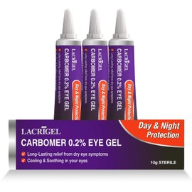 3X Lacrigel CARBOMER 0.2% - Eye Gel for Dry, Tired, and Red Eyes - Soothes Irritation, Reduces Soreness - 24x7 Day and Night Protection - Safe and Premium Formulation - Sterile Pack of 10g (Pack 3)